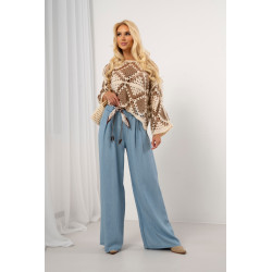 Luźne spodnie typu palazzo z ozdobnym paskiem | Hurt odzieży damskiej z Włoch