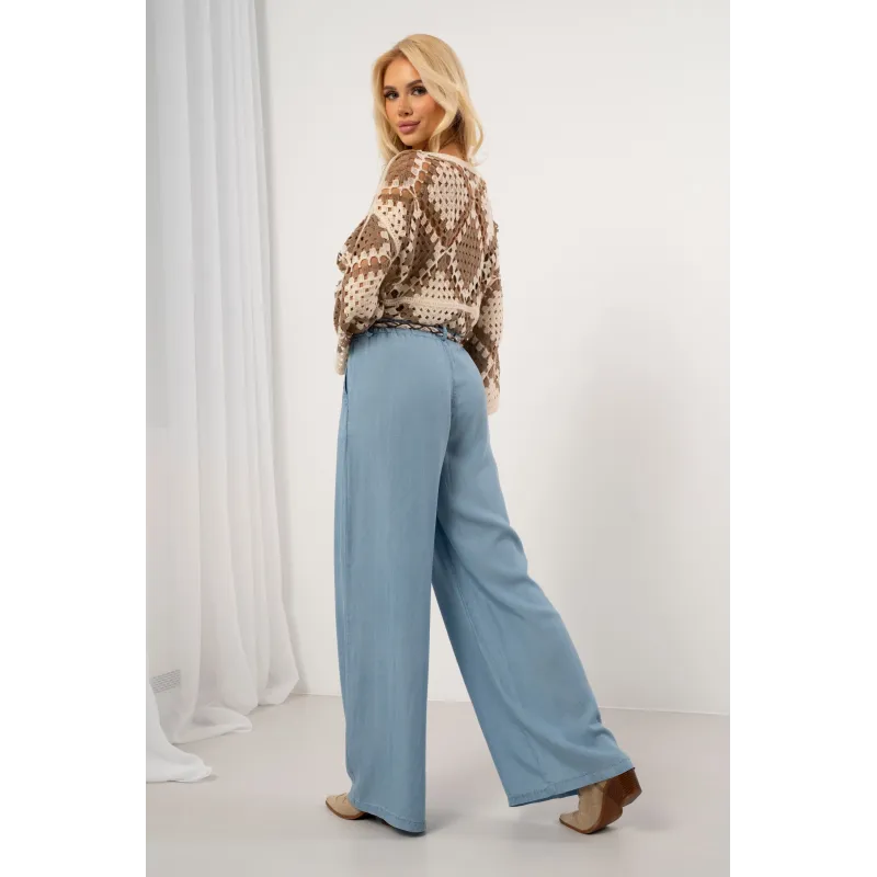 Luźne spodnie typu palazzo z ozdobnym paskiem | Hurt odzieży damskiej z Włoch