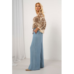 Luźne spodnie typu palazzo z ozdobnym paskiem | Hurt odzieży damskiej z Włoch