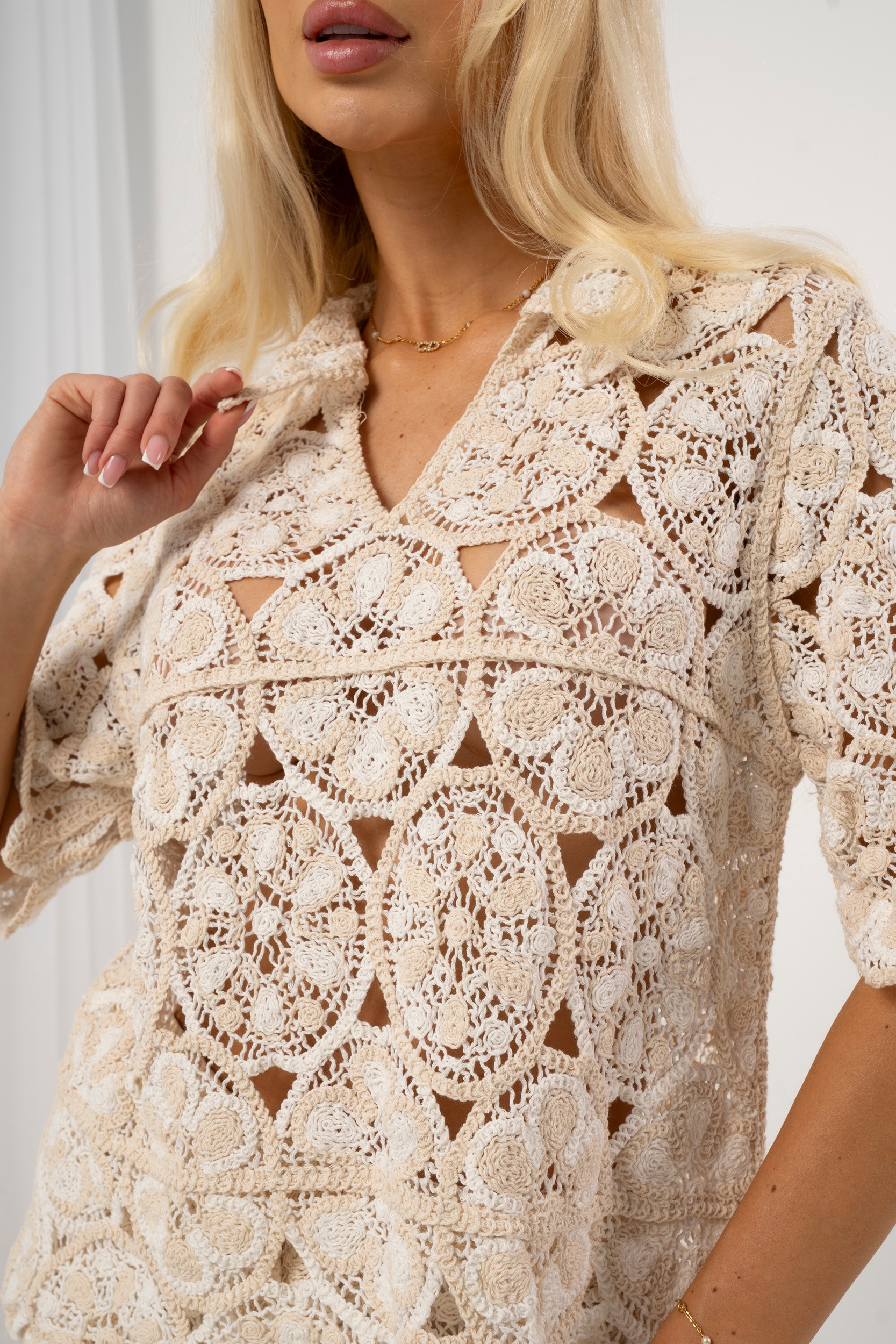 Ażurowy komplet boho z gipiurowej koronki | Hurtownia online odzieży włoskiej