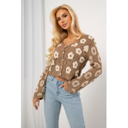 Ażurowy sweter o kroju crop z haftowanymi kwiatami | Hurtownia odzieży damskiej do butiku