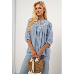 Lekka koszula boho z haftowanym dekoltem