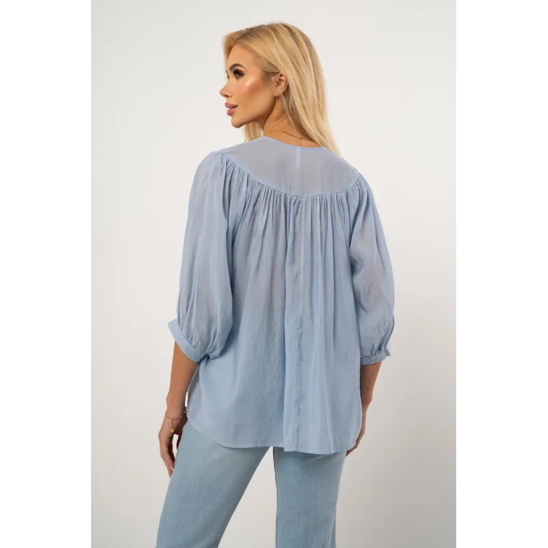 Lekka koszula boho z haftowanym dekoltem