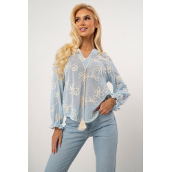 Bluzka z siateczki z kwiatowym haftem i wiązaniem