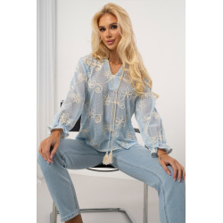 Bluzka z siateczki z kwiatowym haftem i wiązaniem