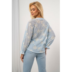 Bluzka z siateczki z kwiatowym haftem i wiązaniem