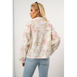 Krótka kurtka w pastelowe kwiaty z haftem