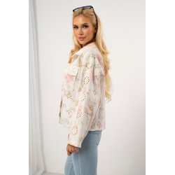 Krótka kurtka w pastelowe kwiaty z haftem