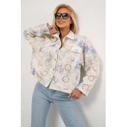 Krótka kurtka w pastelowe kwiaty z haftem