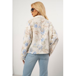 Krótka kurtka w pastelowe kwiaty z haftem
