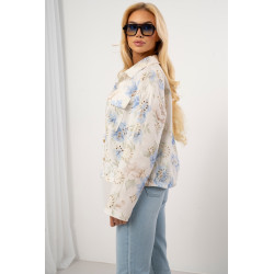 Krótka kurtka w pastelowe kwiaty z haftem