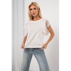 Bluzka z ozdobnymi rękawami z gipiury | Hurtownia odzieży z Włoch