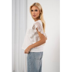 Bluzka z ozdobnymi rękawami z gipiury | Hurtownia odzieży z Włoch