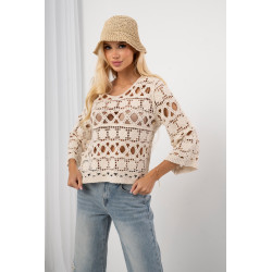Ażurowa bluzka z motywem kwiatowym i rękawami 3/4 | Hurtownia odzieży włoskiej