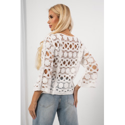 Ażurowa bluzka z motywem kwiatowym i rękawami 3/4 | Hurtownia odzieży włoskiej