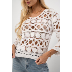 Ażurowa bluzka z motywem kwiatowym i rękawami 3/4 | Hurtownia odzieży włoskiej