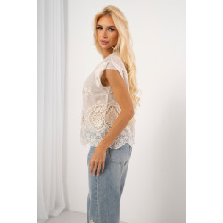 Bluzka z haftowanej siateczki i koronkowym wykończeniem | Internetowa hurtownia odzieży damskiej
