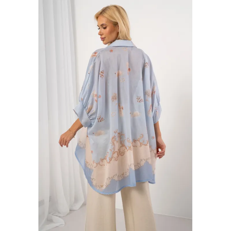 Koszula z subtelnym printem i asymetrycznym dołem | Hurtownia odzieży damskiej do butiku