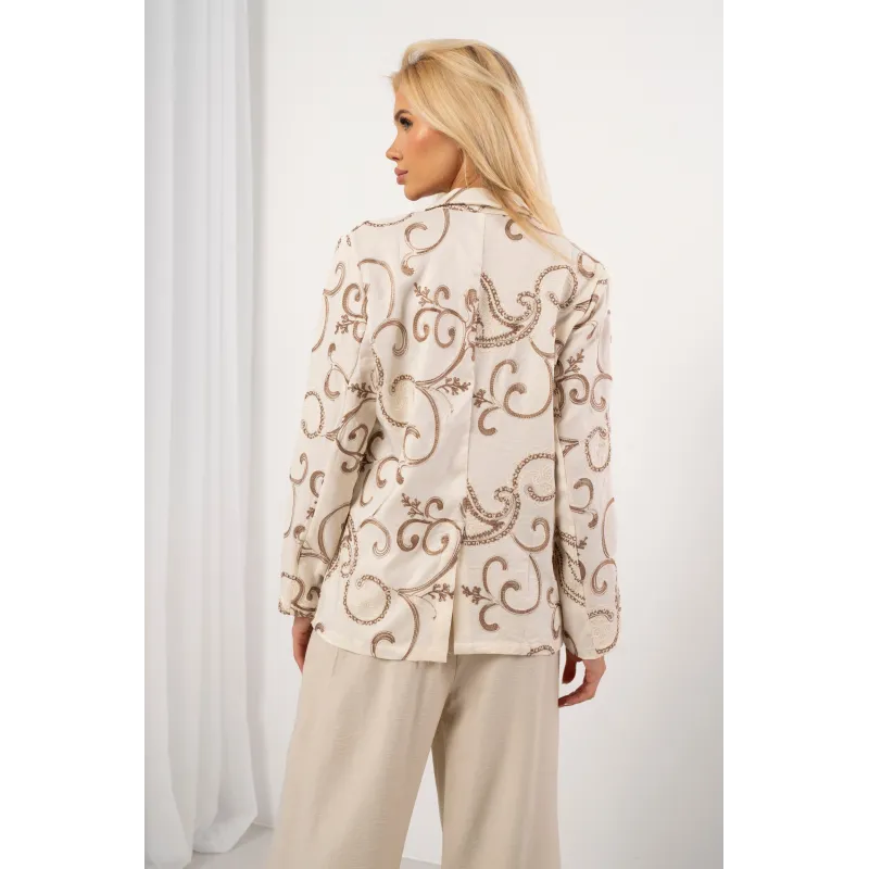 Lniana marynarka oversize z haftem paisley