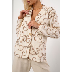 Lniana marynarka oversize z haftem paisley