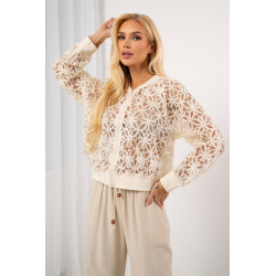 Ażurowa bluza z kwiatowej koronki zapinana na suwak