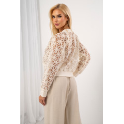 Ażurowa bluza z kwiatowej koronki zapinana na suwak