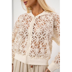 Ażurowa bluza z kwiatowej koronki zapinana na suwak