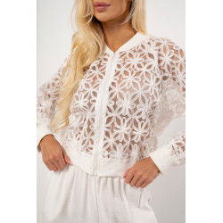Ażurowa bluza z kwiatowej koronki zapinana na suwak