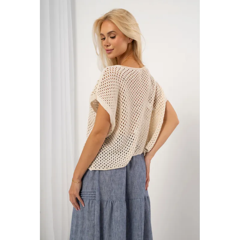 Ażurowa bluzka oversize z szerokimi rękawami | Hurtownia odzieży damskiej z Włoch