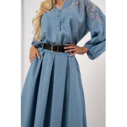 Spódnica maxi z plisami i ozdobnym paskiem