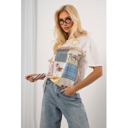 T-shirt z satynowym nadrukiem i wiązaniem na boku
