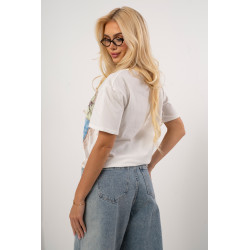 T-shirt z satynowym nadrukiem i wiązaniem na boku