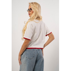 T-shirt z nadrukiem jamnika z falowanym wykończeniem