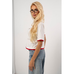 T-shirt z nadrukiem jamnika z falowanym wykończeniem