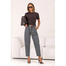 SPODNIE W DROBĄ PEPITKĘ Z WYSOKIM STANEM I PASKIEM
