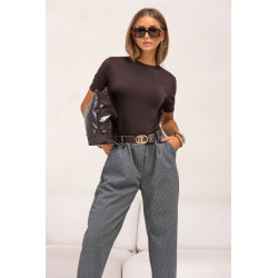 SPODNIE W DROBĄ PEPITKĘ Z WYSOKIM STANEM I PASKIEM