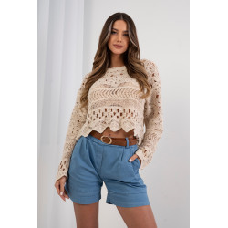 Krótka bluzka boho o szerokim splocie