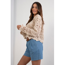 Krótka bluzka boho o szerokim splocie