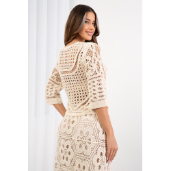Ażurowa bluzka boho z ozdobnym haftem