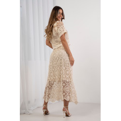 Długa spódnica z koronki gipiurowej w stylu boho