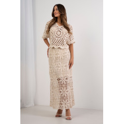 Długa spódnica ażurowa z motywem kwiatów boho