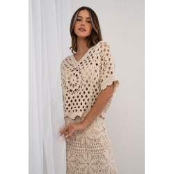 Bluzka ażurowa w stylu boho z grubym splotem