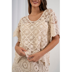 Bluzka z koronki gipiurowej z falistym wykończeniem