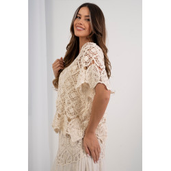 Bluzka z koronki gipiurowej z falistym wykończeniem