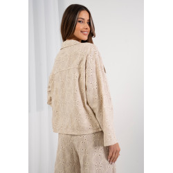 Ażurowa koszula z haftem i ozdobnymi guzikami