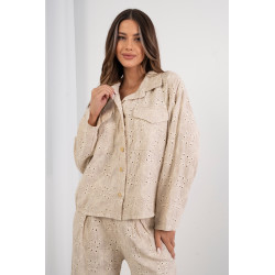 Ażurowa koszula z haftem i ozdobnymi guzikami