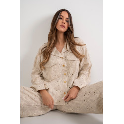 Ażurowa koszula z haftem i ozdobnymi guzikami
