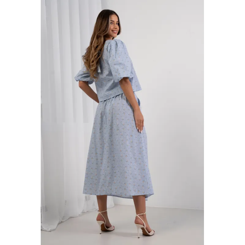 Spódnica maxi w drobne kwiaty z ozdobnym wiązaniem