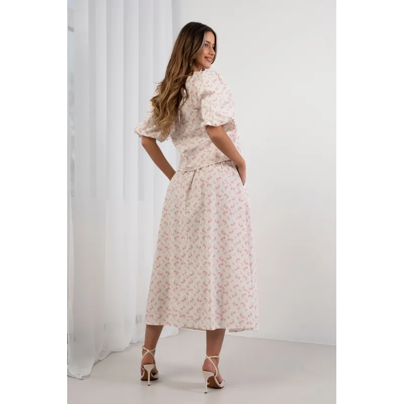 Spódnica maxi w drobne kwiaty z ozdobnym wiązaniem