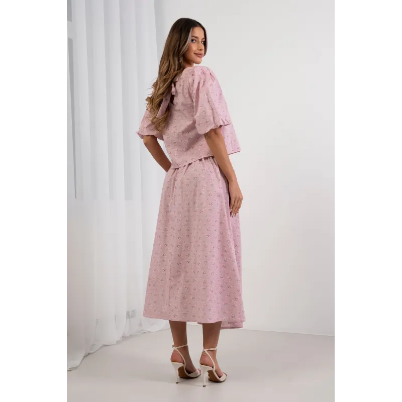 Spódnica maxi w drobne kwiaty z ozdobnym wiązaniem